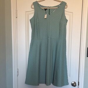 Talbots Green Striped Sleeveless Dress Jersey stretch fit flare NWT Nee sz 1X